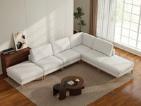 Deluxe Cloud 4-Seater White Large Space L-Shaped Sectional | 6-Piece (Includes 2 Ottomans), Linen Look Poly Fabric, Easy To Clean