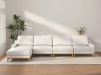 Deluxe Cloud 4-Seater White Large Space L-Shaped Sectional | 5-Piece (Includes 1 Ottoman), Linen Look Poly Fabric, Easy To Clean