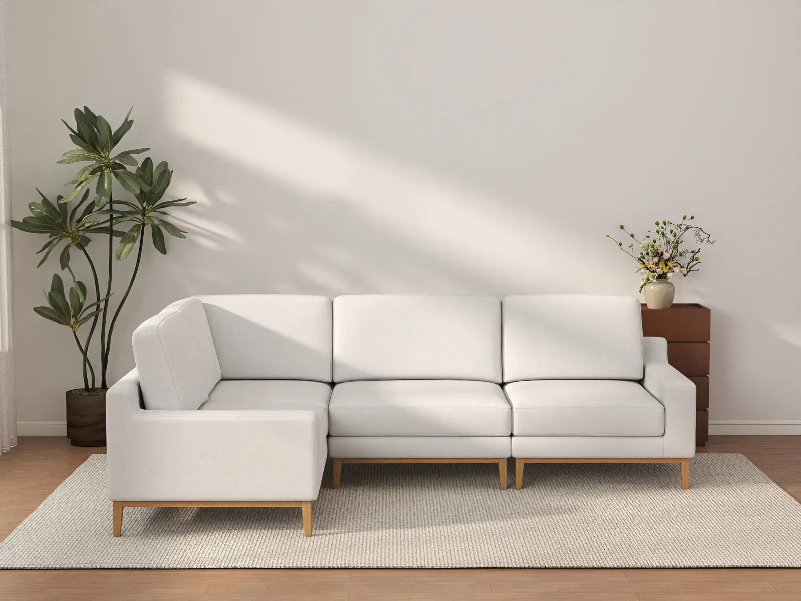 Deluxe Cloud 4-Seater White Large Space L-Shaped Sectional | 4-Piece, Linen Look Poly Fabric, Easy To Clean