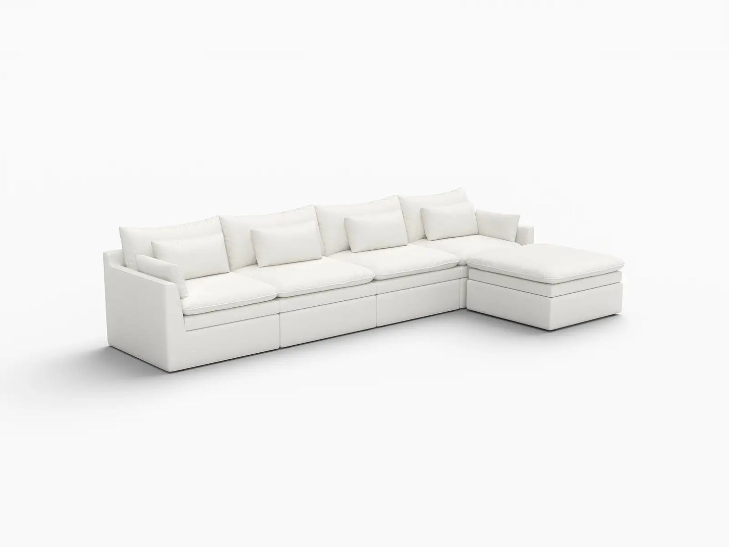 Sofá seccional de 4 plazas Lujo Cloud, color blanco, amplio espacio, en forma de L | 5 piezas (incluye 1 otomana), tela de poliéster con aspecto de lino, fácil de limpiar