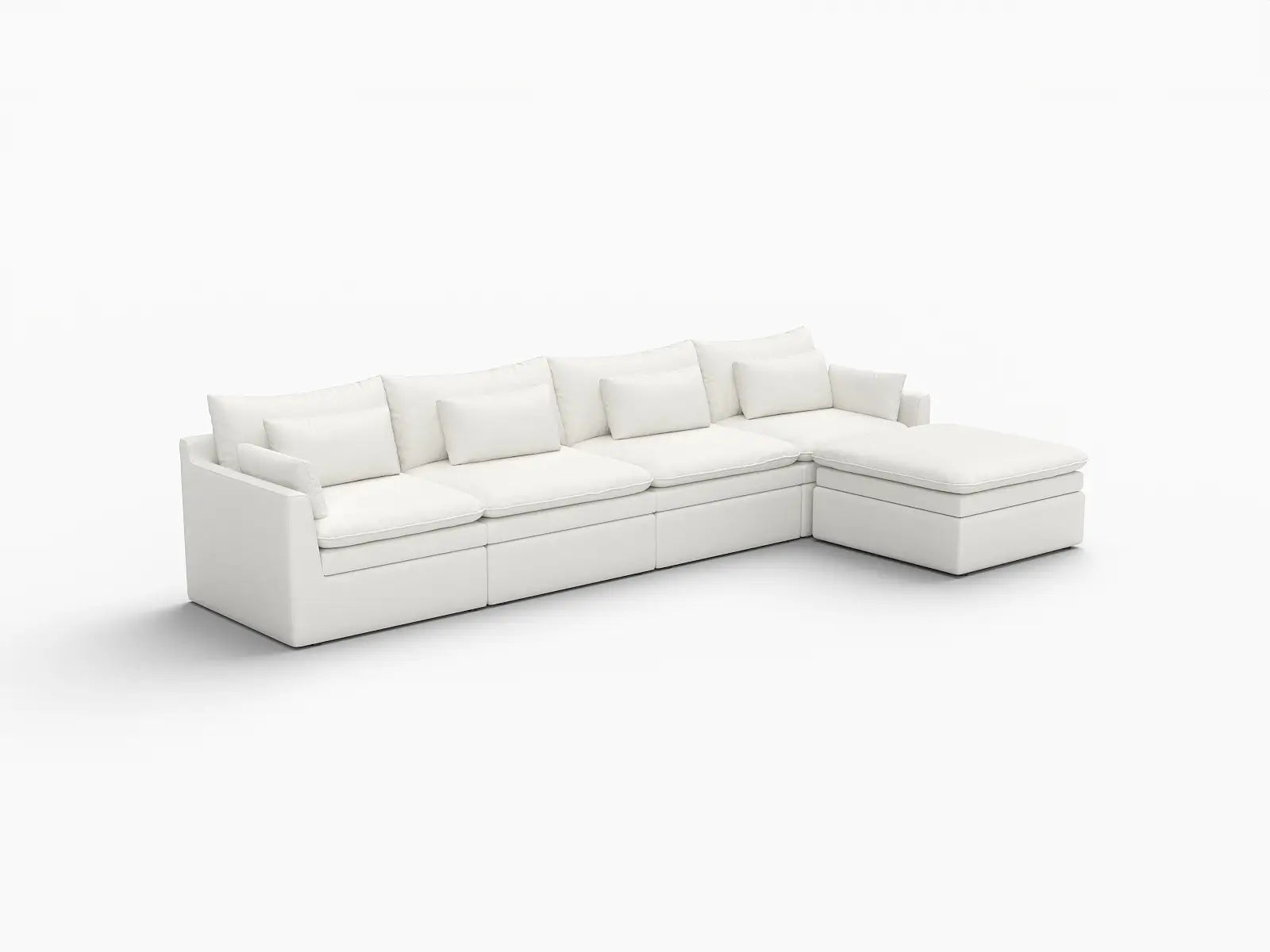 Sofá seccional de 4 plazas Lujo Cloud, color blanco, amplio espacio, en forma de L | 5 piezas (incluye 1 otomana), tela de poliéster con aspecto de lino, fácil de limpiar
