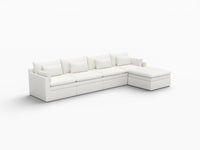 Sofá seccional de 4 plazas Lujo Cloud, color blanco, amplio espacio, en forma de L | 5 piezas (incluye 1 otomana), tela de poliéster con aspecto de lino, fácil de limpiar