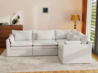 Deluxe Cloud 4-Seater White Large Space L-Shaped Sectional | 4-Piece, Linen Look Poly Fabric, Easy To Clean