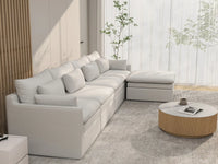 Sofá seccional de 4 plazas Lujo Cloud, color blanco, amplio espacio, en forma de L | 5 piezas (incluye 1 otomana), tela de poliéster con aspecto de lino, fácil de limpiar