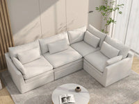 Deluxe Cloud 4-Seater White Large Space L-Shaped Sectional | 4-Piece, Linen Look Poly Fabric, Easy To Clean