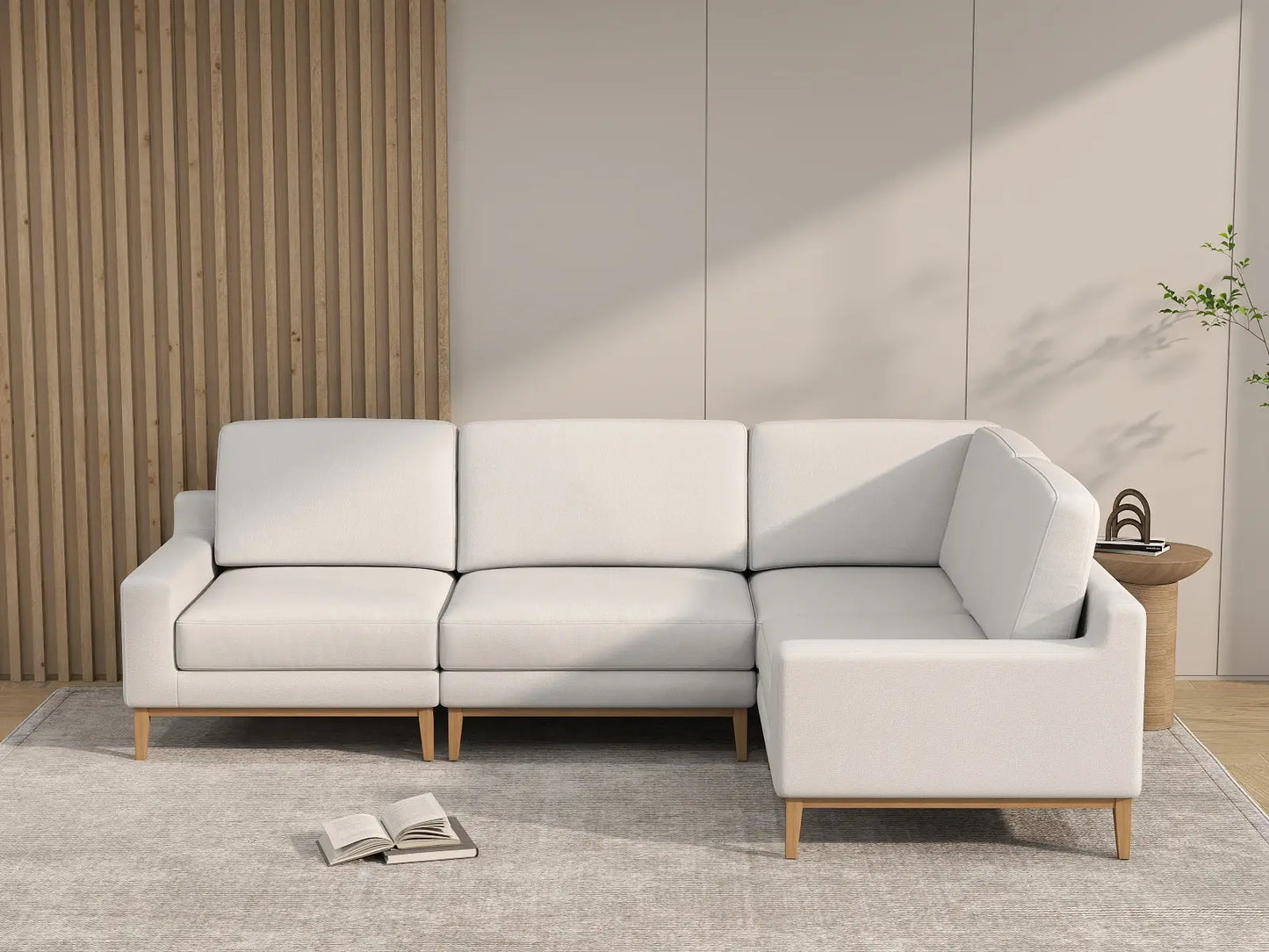 Deluxe Cloud 4-Seater White Large Space L-Shaped Sectional | 4-Piece, Linen Look Poly Fabric, Easy To Clean