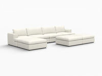 Deluxe Cloud 4-Seater White Large Space Sofa Set | 7-Piece (Includes 3 Ottomans), Bouclé Sherpa-Like Fabric, Easy To Clean