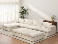 Deluxe Cloud 4-Seater White Large Space Sofa Set | 7-Piece (Includes 3 Ottomans), Bouclé Sherpa-Like Fabric, Easy To Clean