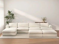 Deluxe Cloud 4-Seater White Large Space Sofa Set | 7-Piece (Includes 3 Ottomans), Bouclé Sherpa-Like Fabric, Easy To Clean