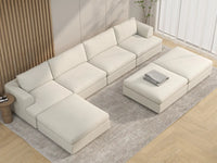 Deluxe Cloud 4-Seater White Large Space Sofa Set | 7-Piece (Includes 3 Ottomans), Bouclé Sherpa-Like Fabric, Easy To Clean