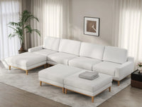 Deluxe Cloud 4-Seater White Large Space Sofa Set | 7-Piece (Includes 3 Ottomans), Linen Look Poly Fabric, Easy To Clean