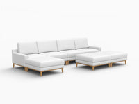 Deluxe Cloud 4-Seater White Large Space Sofa Set | 7-Piece (Includes 3 Ottomans), Linen Look Poly Fabric, Easy To Clean