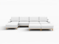 Deluxe Cloud 4-Seater White Large Space Sofa Set | 7-Piece (Includes 3 Ottomans), Linen Look Poly Fabric, Easy To Clean