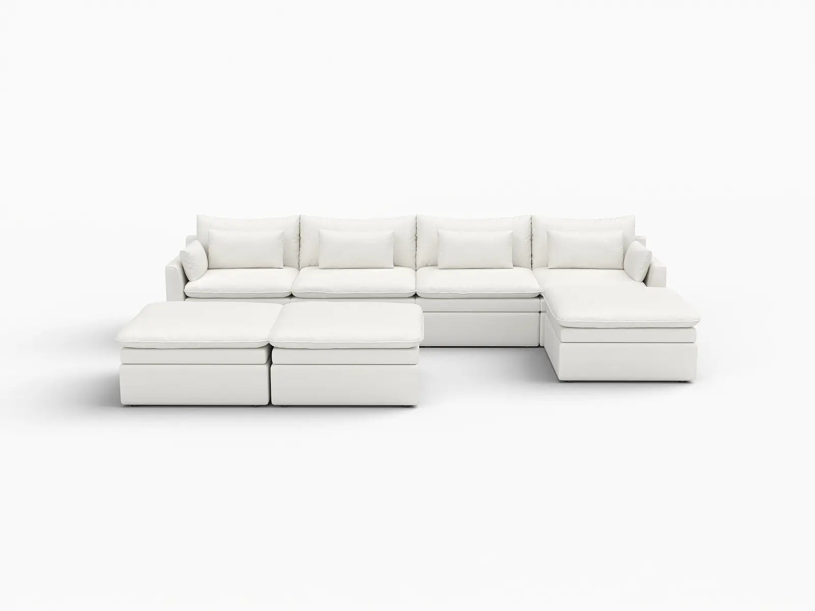 Deluxe Cloud 4-Seater White Large Space Sofa Set | 7-Piece (Includes 3 Ottomans), Linen Look Poly Fabric, Easy To Clean