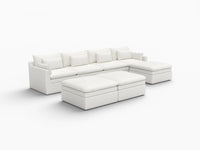 Deluxe Cloud 4-Seater White Large Space Sofa Set | 7-Piece (Includes 3 Ottomans), Linen Look Poly Fabric, Easy To Clean