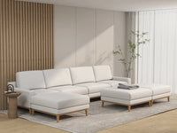 Deluxe Cloud 4-Seater White Large Space Sofa Set | 7-Piece (Includes 3 Ottomans), Linen Look Poly Fabric, Easy To Clean