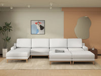 Deluxe Cloud 4-Seater White Large Space Sofa Set | 7-Piece (Includes 3 Ottomans), Linen Look Poly Fabric, Easy To Clean