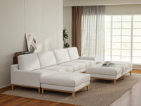 Deluxe Cloud 4-Seater White Large Space Sofa Set | 7-Piece (Includes 3 Ottomans), Linen Look Poly Fabric, Easy To Clean