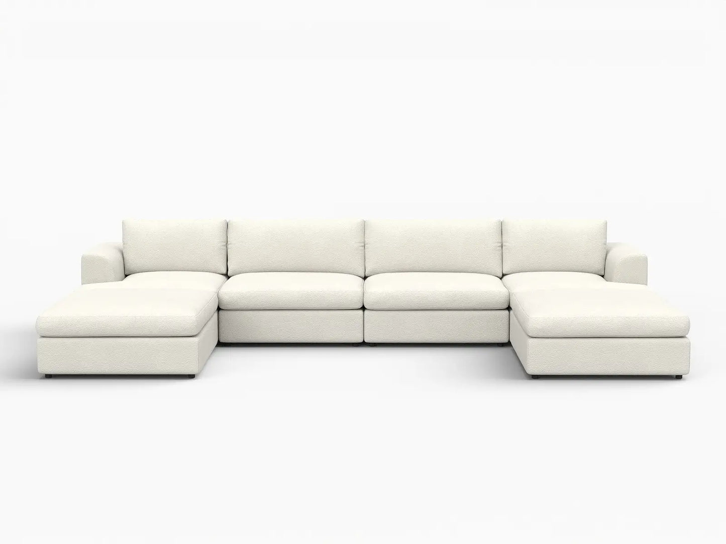 Deluxe Cloud 4-Seater White Large Space U-Shaped Sectional | 6-Piece (Includes 2 Ottomans), Bouclé Sherpa-Like Fabric, Easy To Clean