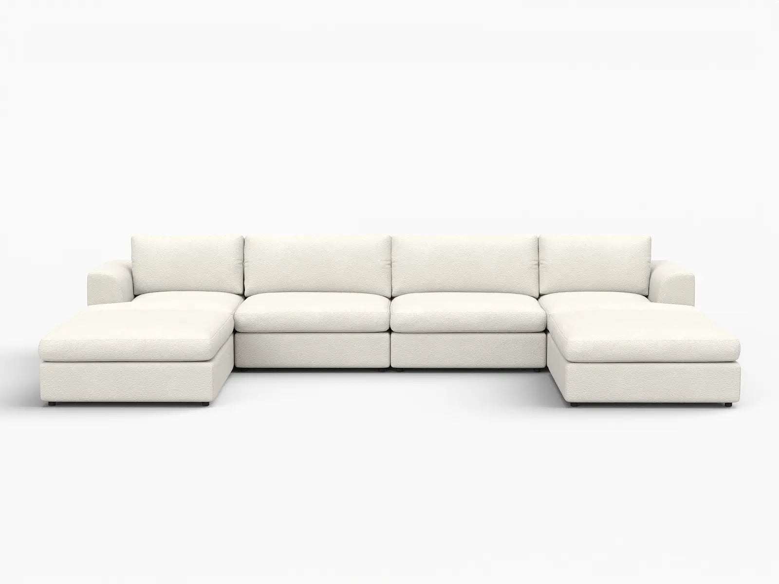 Deluxe Cloud 4-Seater White Large Space U-Shaped Sectional | 6-Piece (Includes 2 Ottomans), Bouclé Sherpa-Like Fabric, Easy To Clean