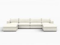 Deluxe Cloud 4-Seater White Large Space U-Shaped Sectional | 6-Piece (Includes 2 Ottomans), Bouclé Sherpa-Like Fabric, Easy To Clean
