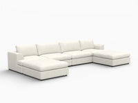Deluxe Cloud 4-Seater White Large Space U-Shaped Sectional | 6-Piece (Includes 2 Ottomans), Bouclé Sherpa-Like Fabric, Easy To Clean