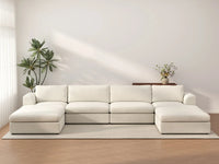 Deluxe Cloud 4-Seater White Large Space U-Shaped Sectional | 6-Piece (Includes 2 Ottomans), Bouclé Sherpa-Like Fabric, Easy To Clean