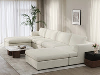 Deluxe Cloud 4-Seater White Large Space U-Shaped Sectional | 6-Piece (Includes 2 Ottomans), Bouclé Sherpa-Like Fabric, Easy To Clean
