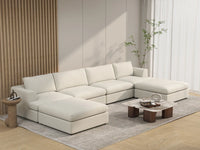 Deluxe Cloud 4-Seater White Large Space U-Shaped Sectional | 6-Piece (Includes 2 Ottomans), Bouclé Sherpa-Like Fabric, Easy To Clean