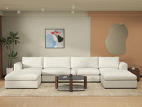 Deluxe Cloud 4-Seater White Large Space U-Shaped Sectional | 6-Piece (Includes 2 Ottomans), Bouclé Sherpa-Like Fabric, Easy To Clean