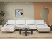 Deluxe Cloud 4-Seater White Large Space U-Shaped Sectional | 6-Piece (Includes 2 Ottomans), Linen Look Poly Fabric, Easy To Clean