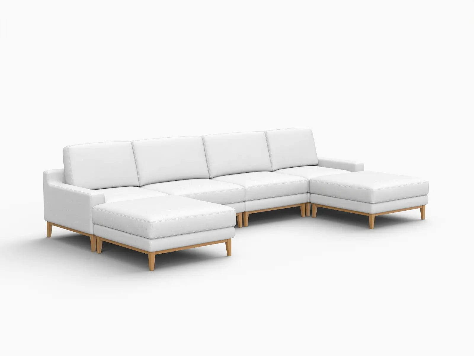 Deluxe Cloud 4-Seater White Large Space U-Shaped Sectional | 6-Piece (Includes 2 Ottomans), Linen Look Poly Fabric, Easy To Clean