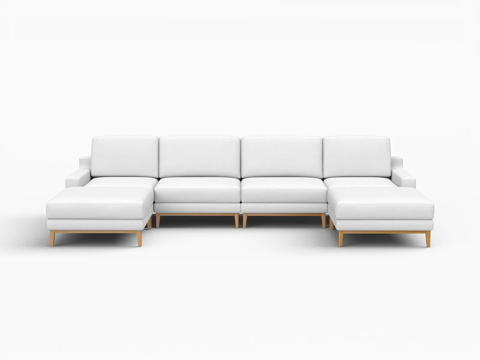 Deluxe Cloud 4-Seater White Large Space U-Shaped Sectional | 6-Piece (Includes 2 Ottomans), Linen Look Poly Fabric, Easy To Clean