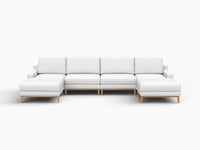 Deluxe Cloud 4-Seater White Large Space U-Shaped Sectional | 6-Piece (Includes 2 Ottomans), Linen Look Poly Fabric, Easy To Clean