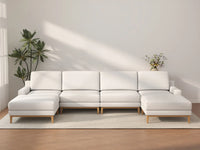 Deluxe Cloud 4-Seater White Large Space U-Shaped Sectional | 6-Piece (Includes 2 Ottomans), Linen Look Poly Fabric, Easy To Clean