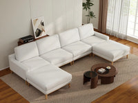 Deluxe Cloud 4-Seater White Large Space U-Shaped Sectional | 6-Piece (Includes 2 Ottomans), Linen Look Poly Fabric, Easy To Clean