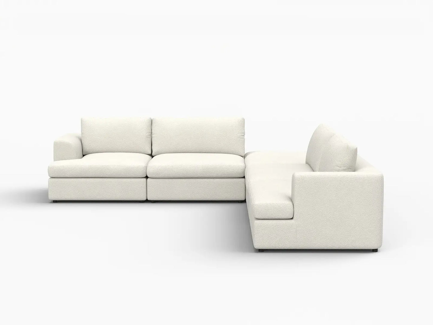 Deluxe Cloud 4-Seater White Large Space V-Shaped Sectional | 5-Piece (Includes 1 Ottoman), Bouclé Sherpa-Like Fabric, Easy To Clean