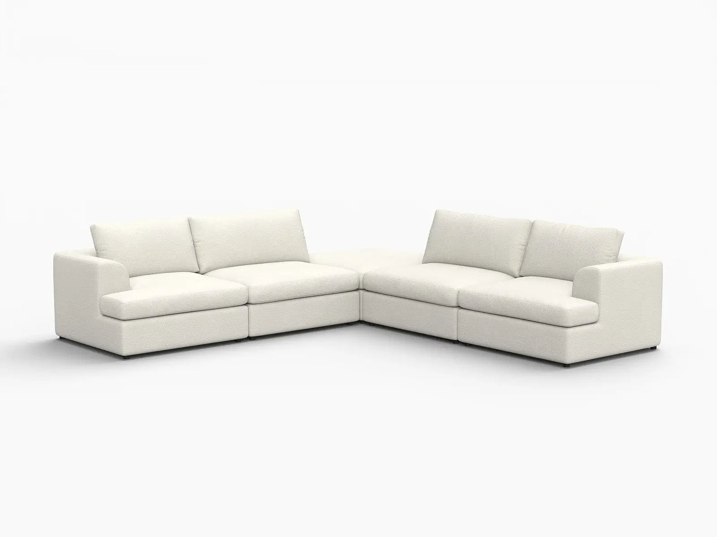 Deluxe Cloud 4-Seater White Large Space V-Shaped Sectional | 5-Piece (Includes 1 Ottoman), Bouclé Sherpa-Like Fabric, Easy To Clean