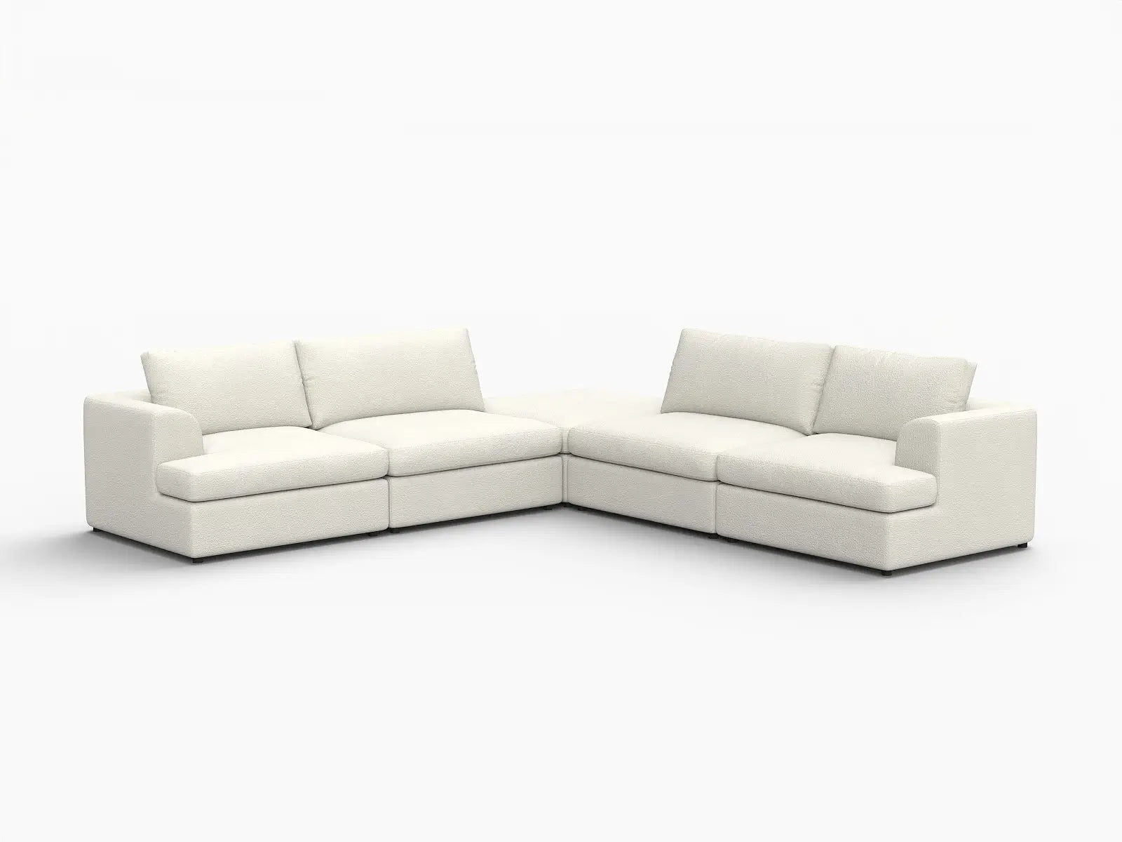 Deluxe Cloud 4-Seater White Large Space V-Shaped Sectional | 5-Piece (Includes 1 Ottoman), Bouclé Sherpa-Like Fabric, Easy To Clean