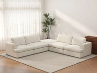 Deluxe Cloud 4-Seater White Large Space V-Shaped Sectional | 5-Piece (Includes 1 Ottoman), Bouclé Sherpa-Like Fabric, Easy To Clean