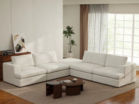 Deluxe Cloud 4-Seater White Large Space V-Shaped Sectional | 5-Piece (Includes 1 Ottoman), Bouclé Sherpa-Like Fabric, Easy To Clean