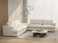 Deluxe Cloud 4-Seater White Large Space V-Shaped Sectional | 5-Piece (Includes 1 Ottoman), Bouclé Sherpa-Like Fabric, Easy To Clean
