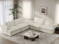 Deluxe Cloud 4-Seater White Large Space V-Shaped Sectional | 5-Piece (Includes 1 Ottoman), Bouclé Sherpa-Like Fabric, Easy To Clean