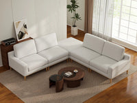 Deluxe Cloud 4-Seater White Large Space V-Shaped Sectional | 5-Piece (Includes 1 Ottoman), Linen Look Poly Fabric, Easy To Clean