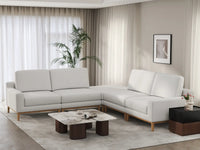 Deluxe Cloud 4-Seater White Large Space V-Shaped Sectional | 5-Piece (Includes 1 Ottoman), Linen Look Poly Fabric, Easy To Clean