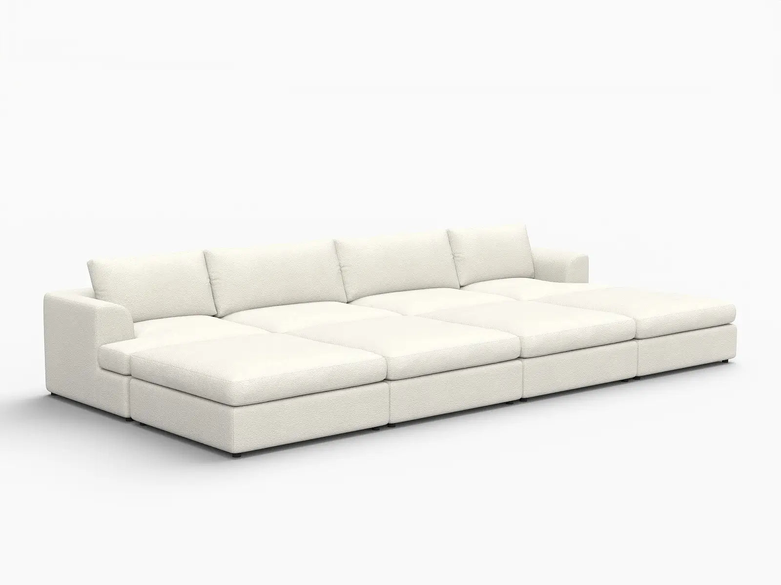 Deluxe Cloud 4-Seater White Open Space Pit Sectional | 8-Piece (Includes 4 Ottomans), Bouclé Sherpa-Like Fabric, Easy To Clean