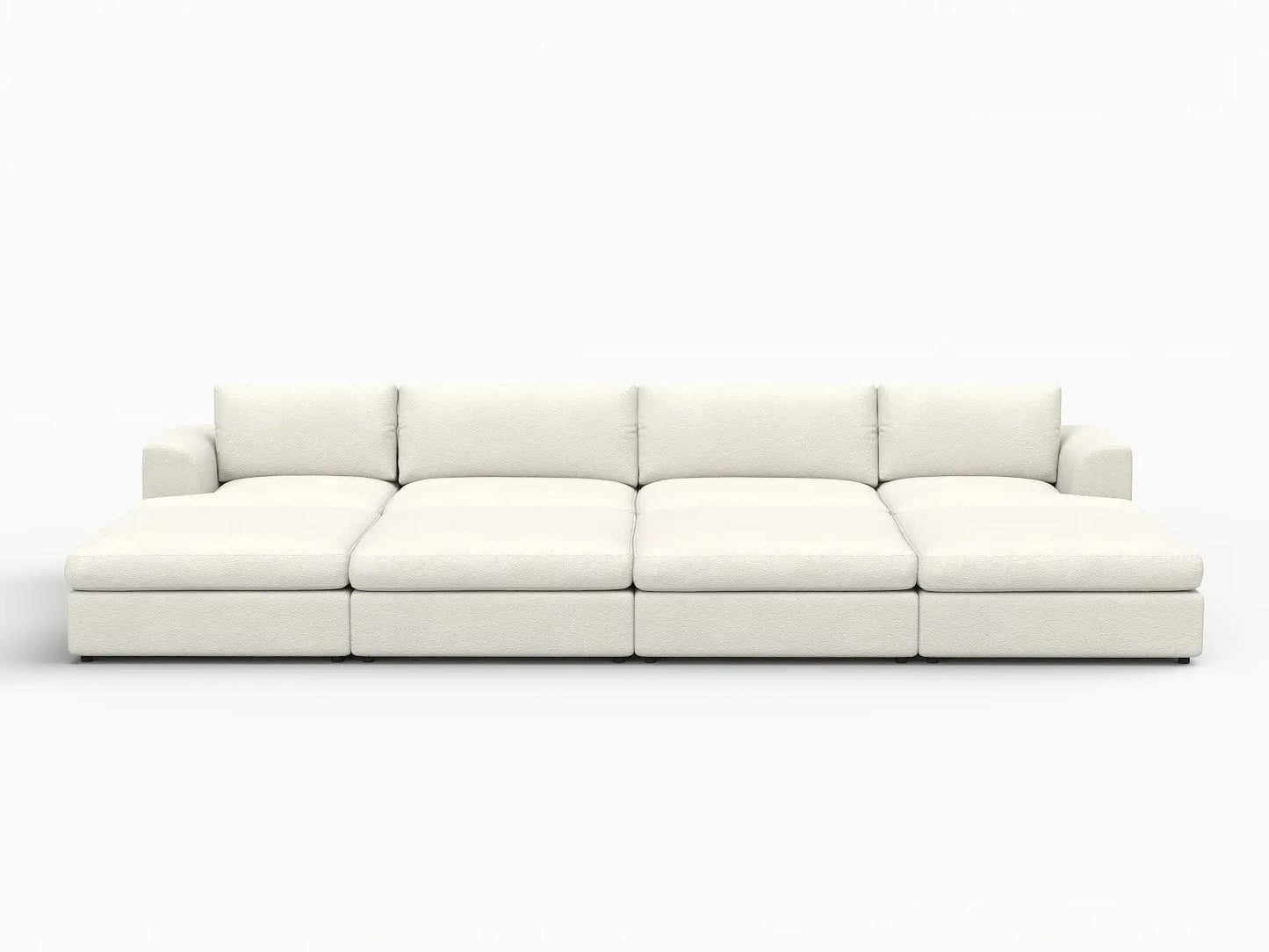Deluxe Cloud 4-Seater White Open Space Pit Sectional | 8-Piece (Includes 4 Ottomans), Bouclé Sherpa-Like Fabric, Easy To Clean