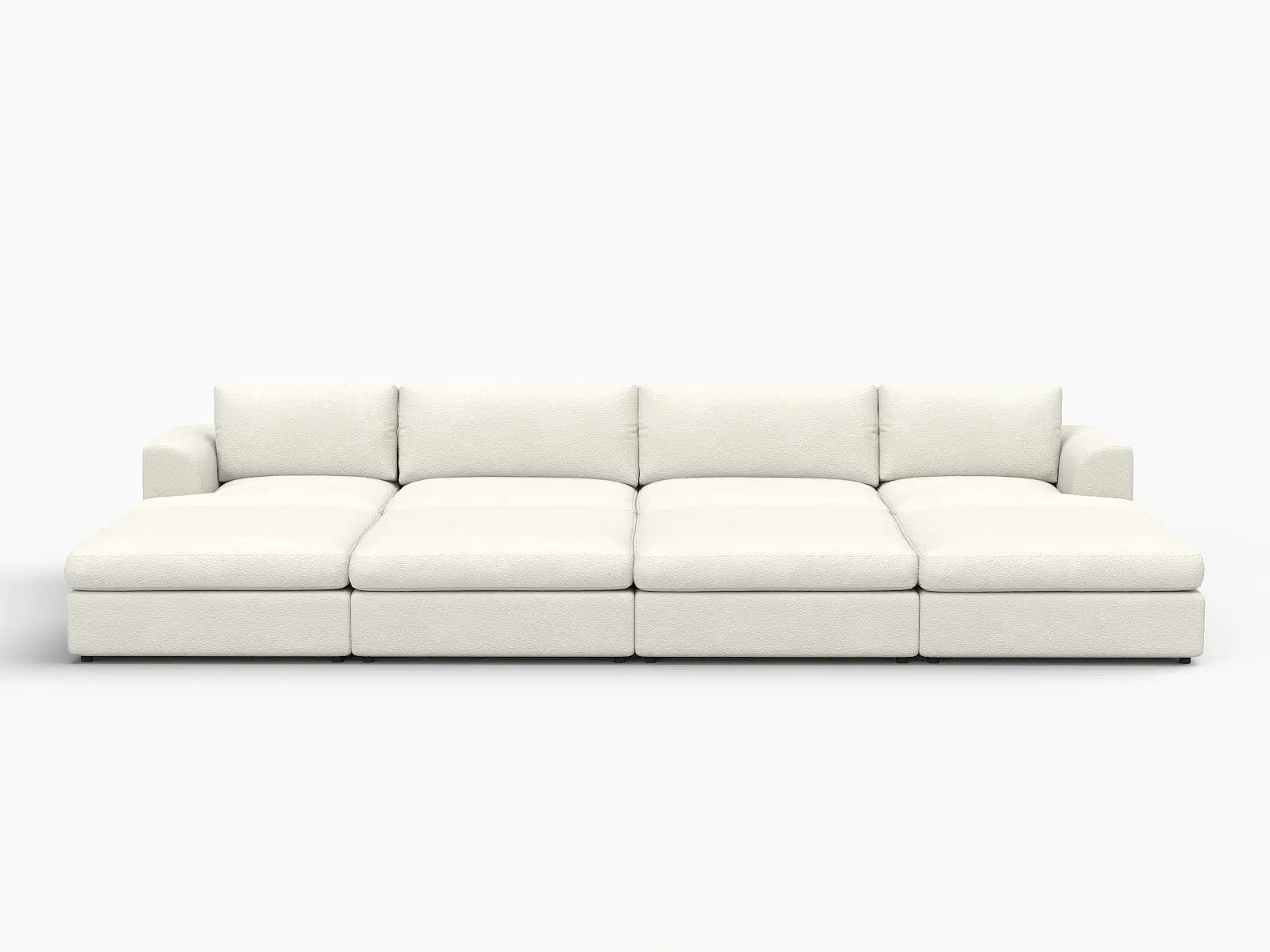 Deluxe Cloud 4-Seater White Open Space Pit Sectional | 8-Piece (Includes 4 Ottomans), Bouclé Sherpa-Like Fabric, Easy To Clean
