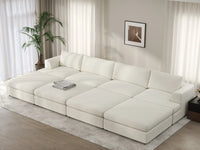 Deluxe Cloud 4-Seater White Open Space Pit Sectional | 8-Piece (Includes 4 Ottomans), Bouclé Sherpa-Like Fabric, Easy To Clean