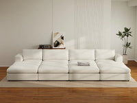 Deluxe Cloud 4-Seater White Open Space Pit Sectional | 8-Piece (Includes 4 Ottomans), Bouclé Sherpa-Like Fabric, Easy To Clean